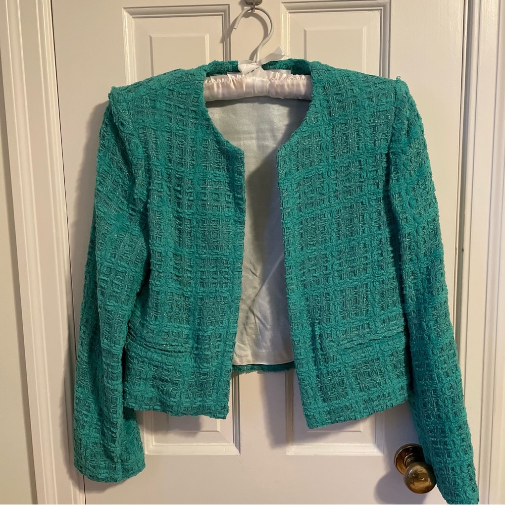 IRO Xylonaspe Tweed Jacket with Metallic Shimmer, 38, Green